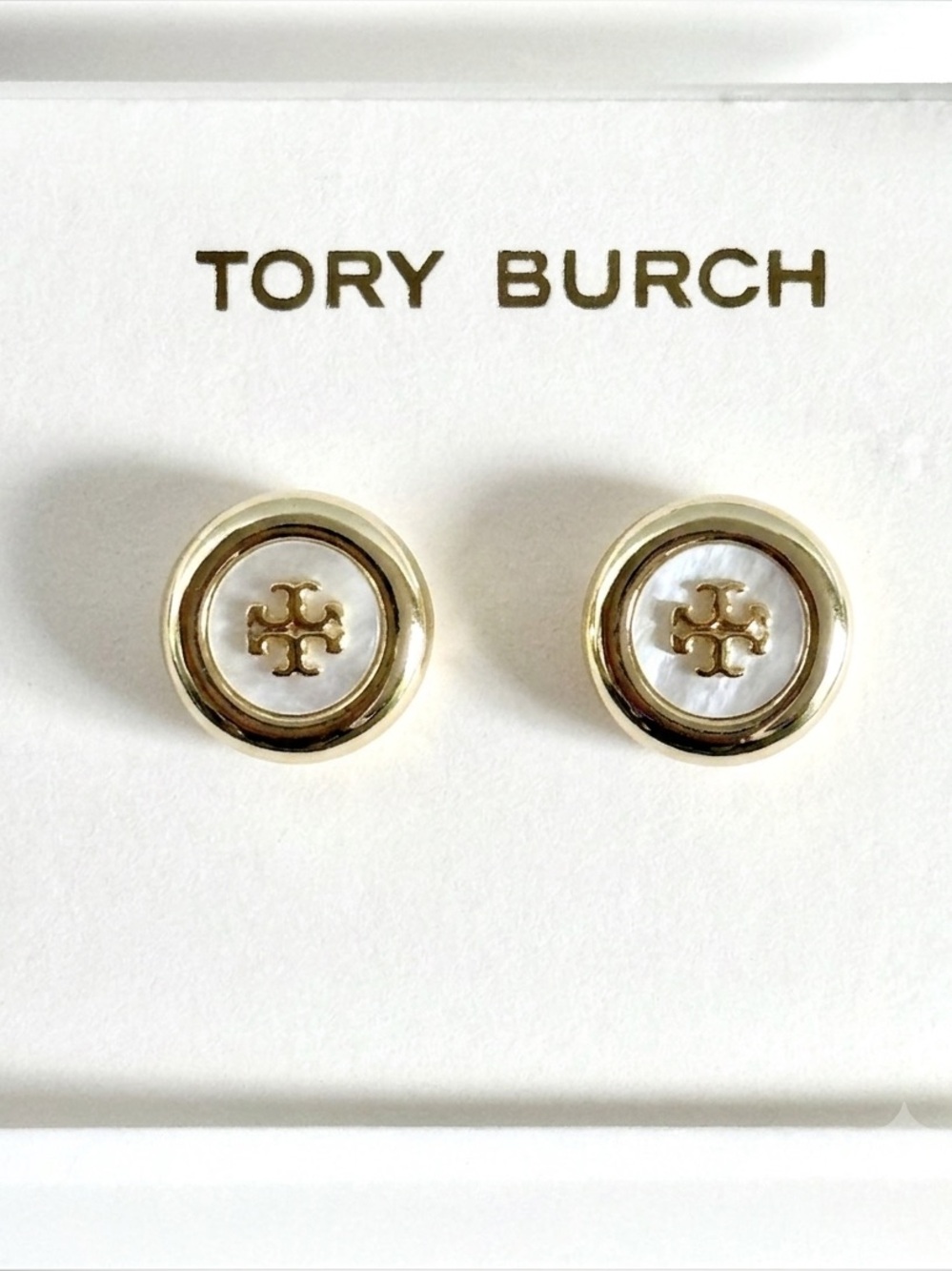 NWT Tory Burch Moondance Gold White Mother of Pearl Stud Earrings